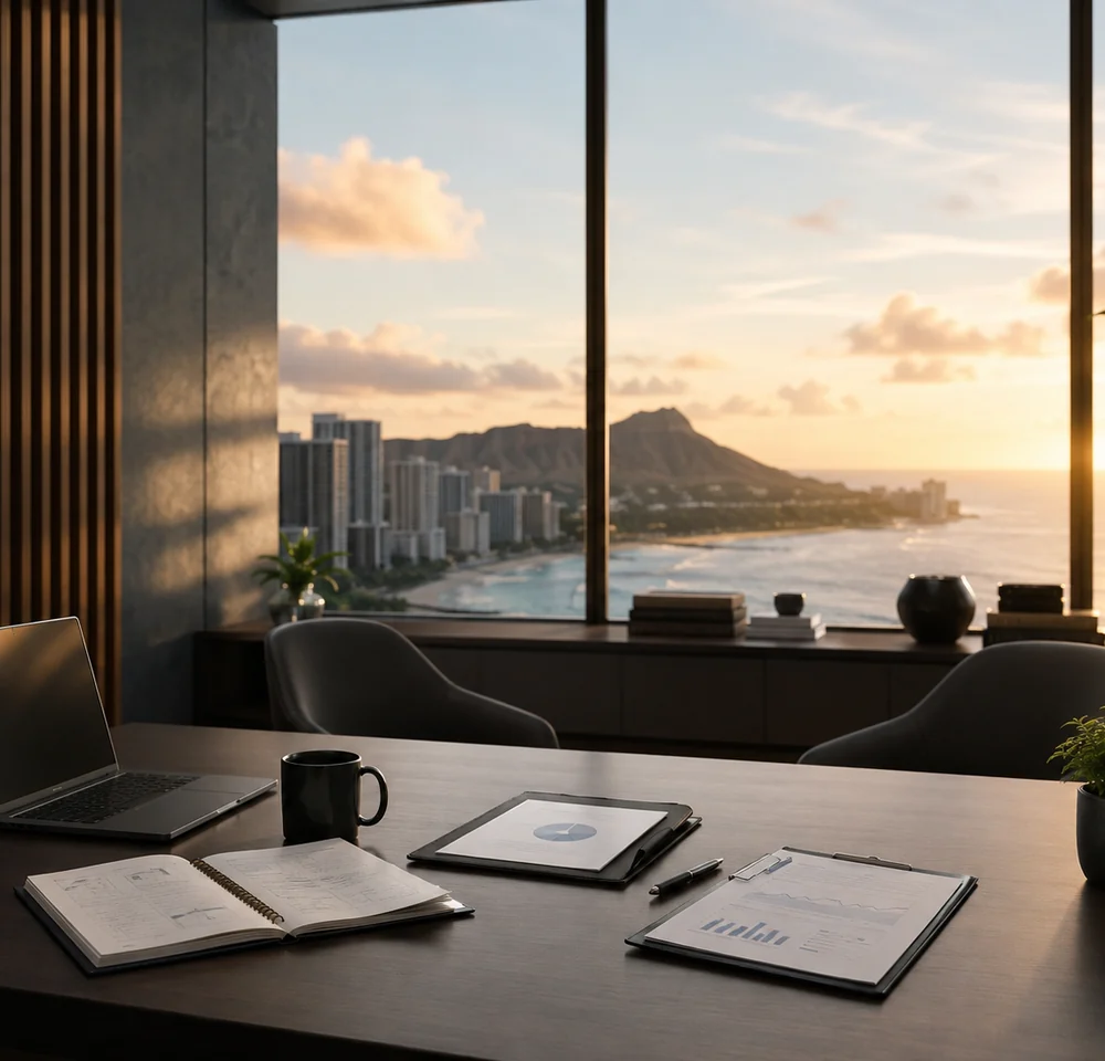 A calm professional strategy workspace representing cybersecurity compliance planning